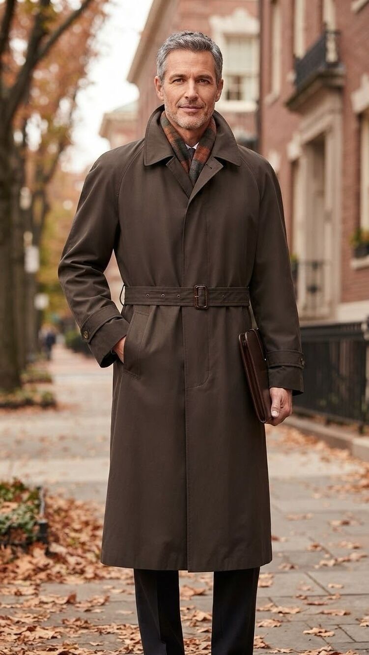 Jos. A. Bank Men's vintage 90’s Brown Trench Coat Size 46L Removable Plaid Wool